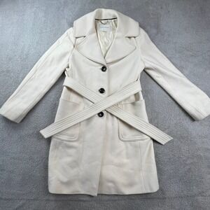 Banana Republic Womens Wool Blend Trench Coat Petite Medium Cream Ivory Minimal